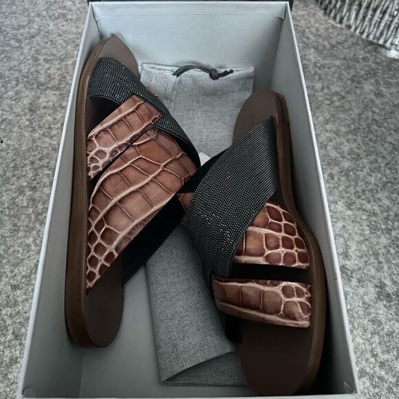 Brunello Cucinelli Croc Effect Slide Sandals NWB - Picture 4 of 9